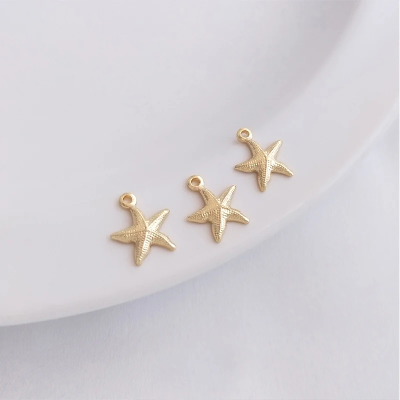 14K banhado a ouro Starfish animal colar charme, pingente minúsculo, fazer jóias Supply, 8mm