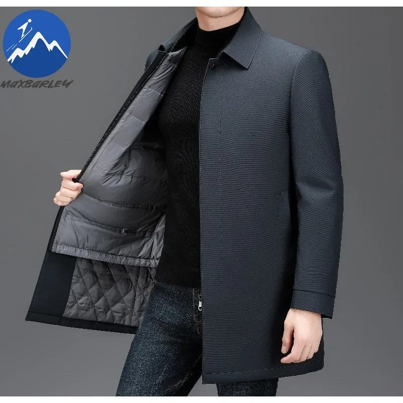 

COMXZ High-end Down Jacket Men Winter 2025 Trendy Warm Detachable White Duck Down Liner Trench Coat Business Thick Puffer Jacket