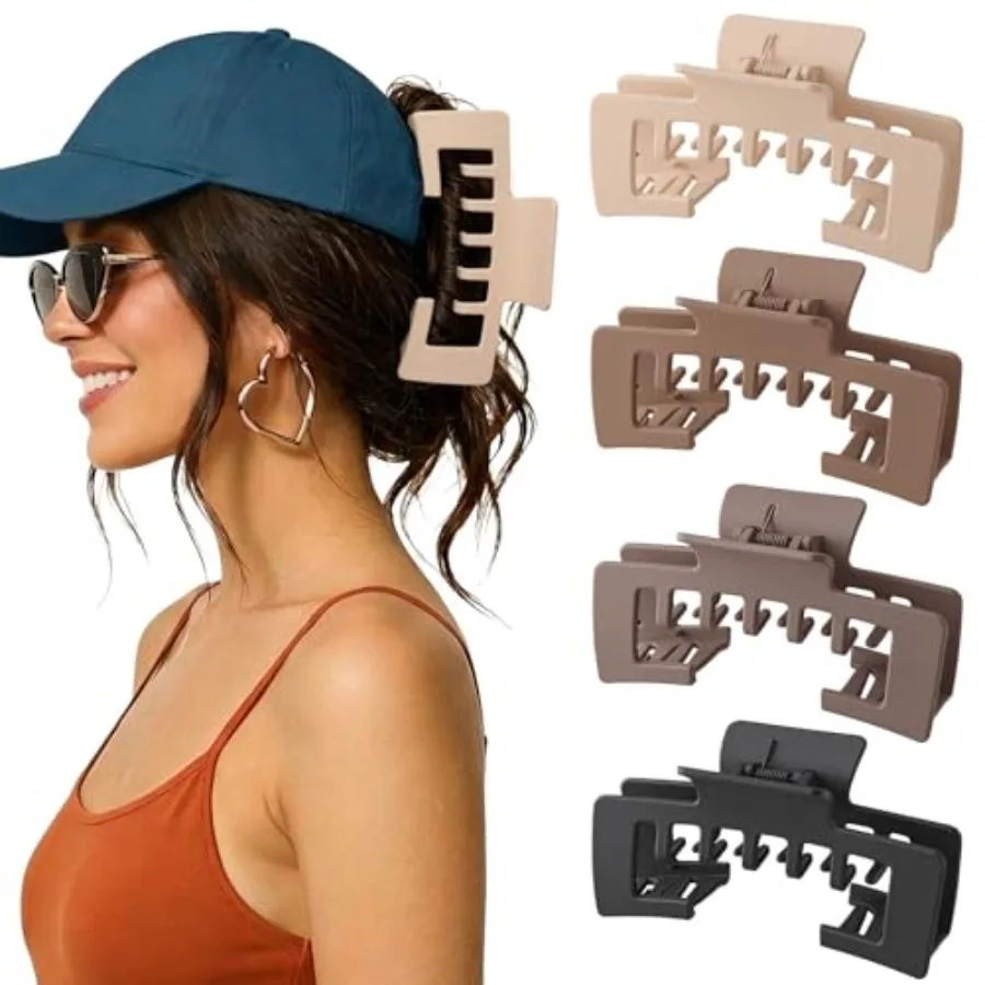 

4 Pack 5 Inch Extra Large Hat Claw Clips for Thick Hair, Non-Slip Hat Hair Clip for Baseball Caps, Trucker Claws Hair Clip for