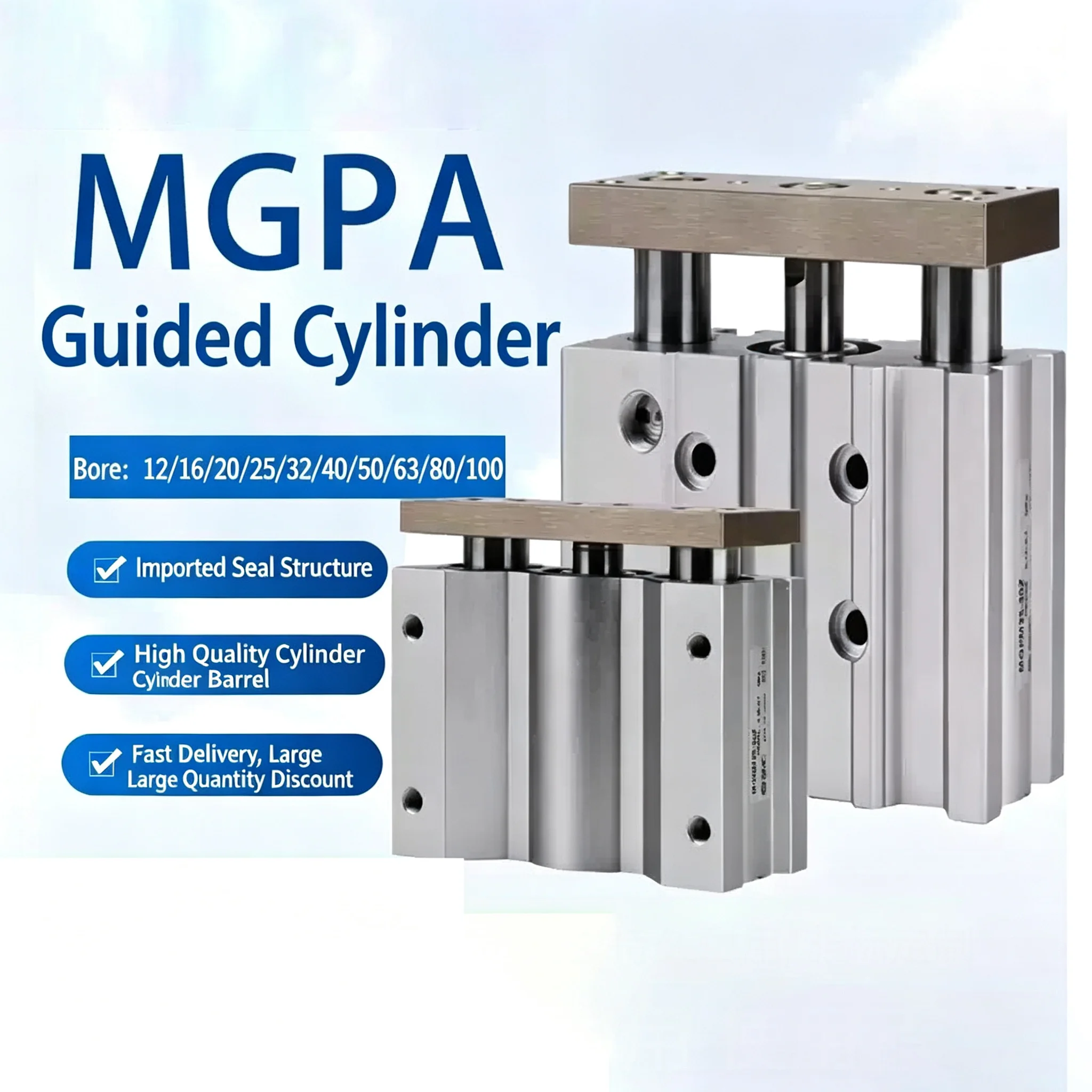 MGPA12-MGPA80 Stroke 10-400mm for Precision Motion Control Applications MGPA Series Compact Guide Cylinder Linear Actuators