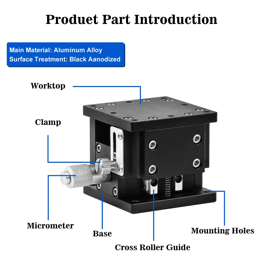 LZ80-2 80x80mm Aluminum Alloy Manual Stage Horizontal Z-Axis Double Cross Roller Guides Linear Guide Blocks 5mm Travel