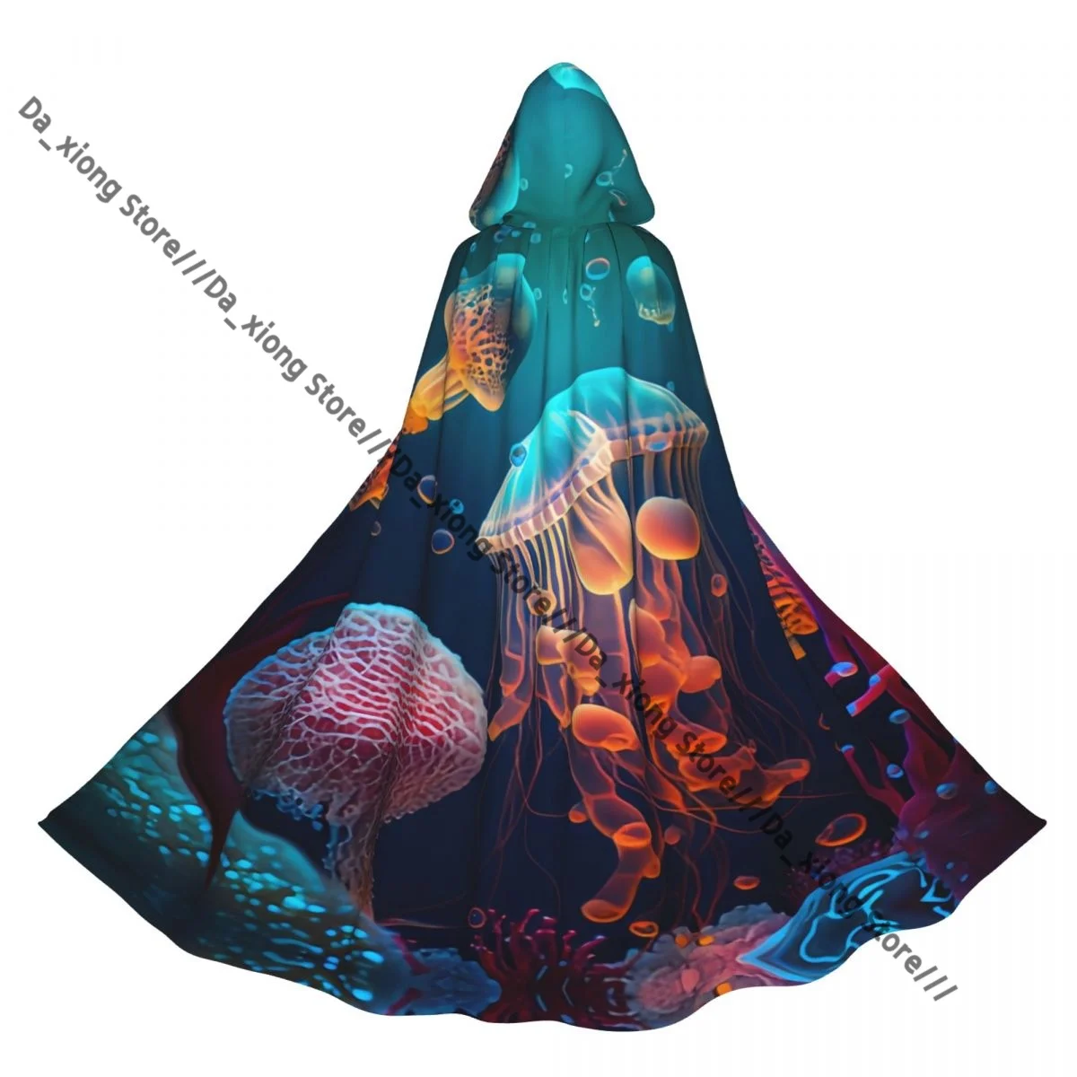 Cartoon Jellyfish Swims In The Ocean Sea Witch Cloak Hooded Cosplay Costume Halloween Adult Long Party Cape