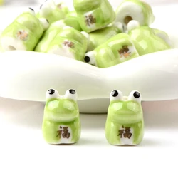 Cute Frog Ceramic Beads Loose Charms Beads for Jewelry Making Porcelain Handmade Diy Jewellery Accesorios Kralen