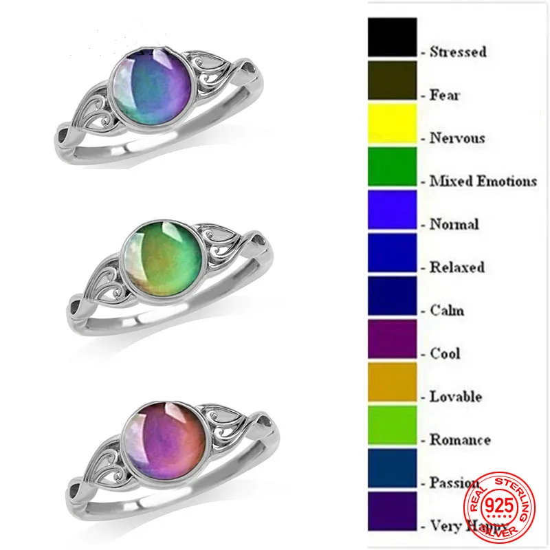 925 Silver Oval Mood Temperature Change Ring For Women Charm Wedding Party Jewelry Gifts