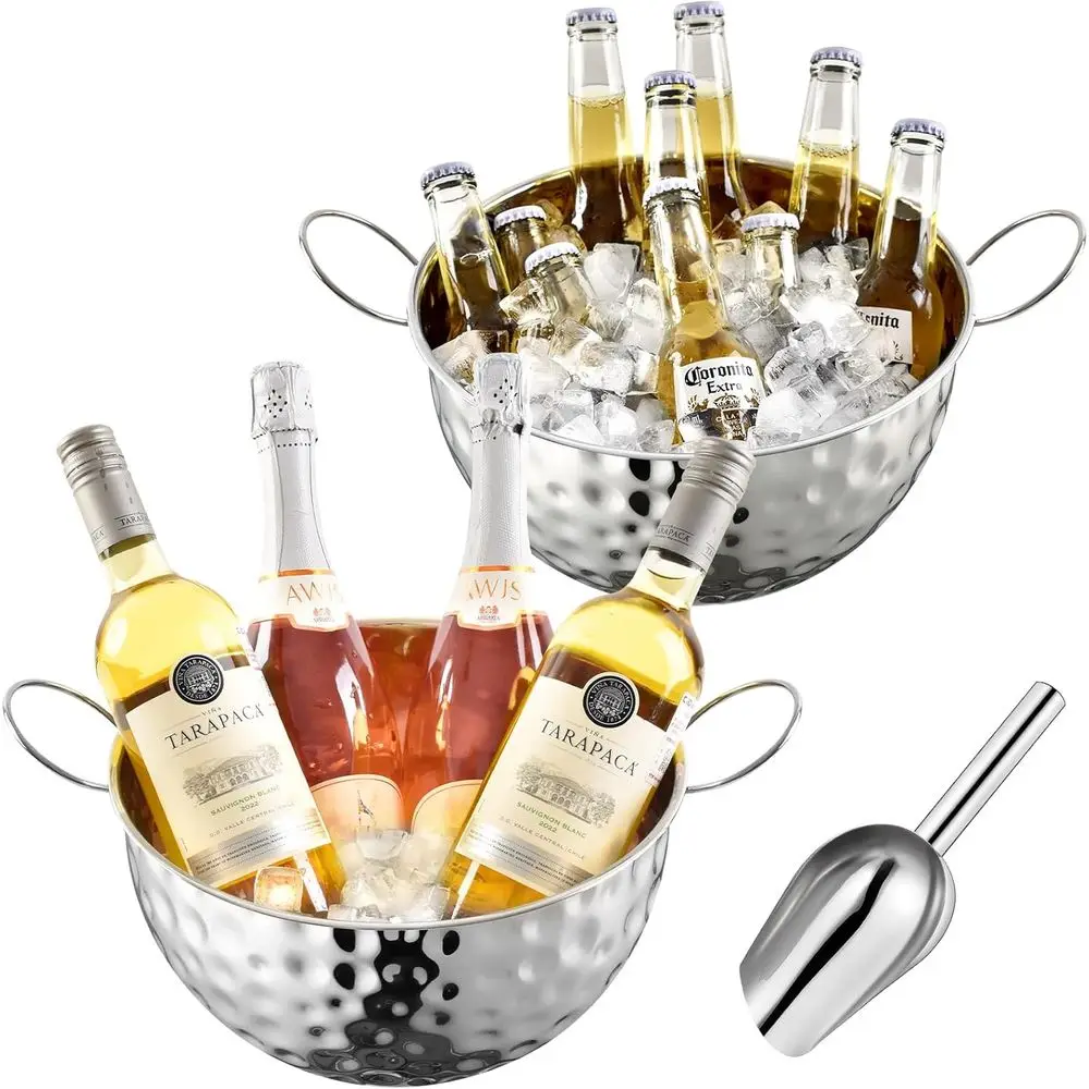 

Ice Bucket o 2 Pack, 7L (10.3 * 10.3 * 5.9in) Large Ice Buckets or Parties,Metal Beverage Tub,Wine Bucket with Scoop,Champagne B