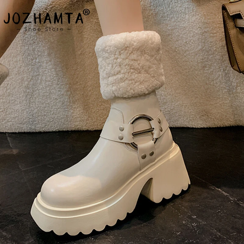

JOZHAMTA New Winter Women Warm Wool Snow Boots Cow Suede Leather High Quality Round Toe Ankle Boots Shoes Woman Casual Outdoor