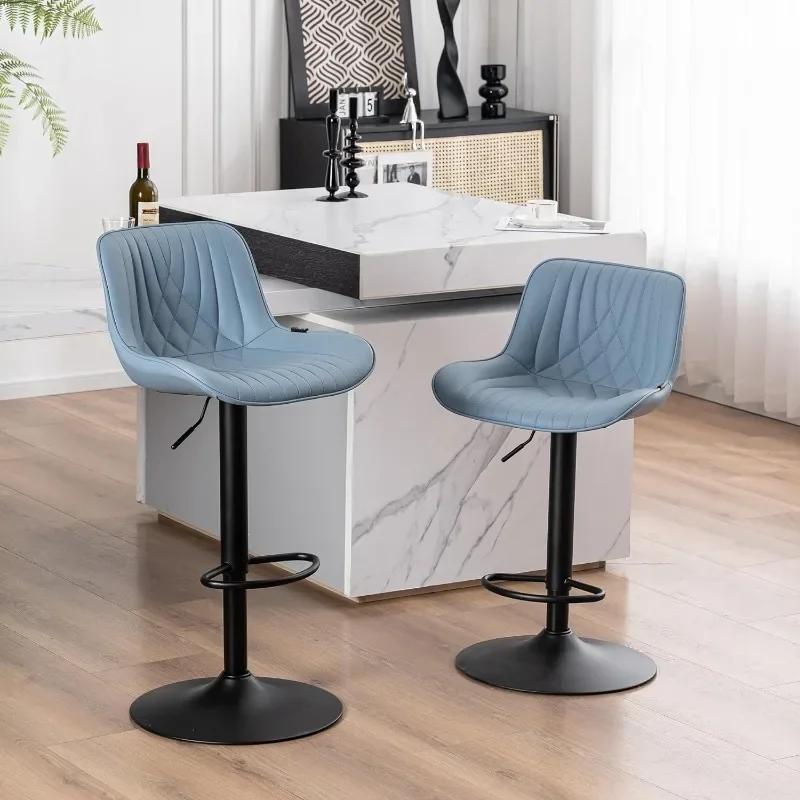 

Beige Bar Stools Set of 2 Adjustable Swivel Modern Barstools Upholstered Faux Leather Bar Stool Counter Height Metal Chairs