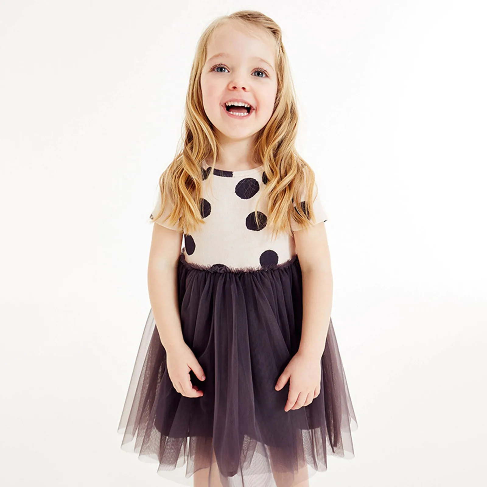 1-6 Years Girls Tulle Dresses Short Sleeve Summer 2024 New Dot Black Fashion Children Party Dresses Baby Girls Priness Dresses