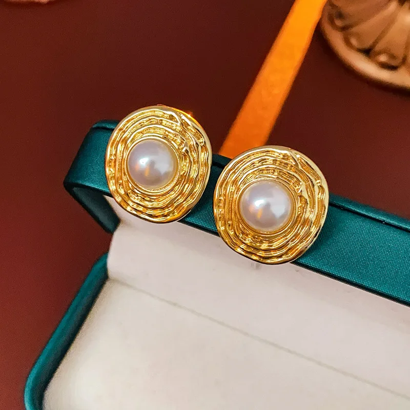 Korean Irregular Baroque BImitation Pearl Round Stud Earring for Women Gold Color Earring Jewelry Simple Valentine\'s Day Gift