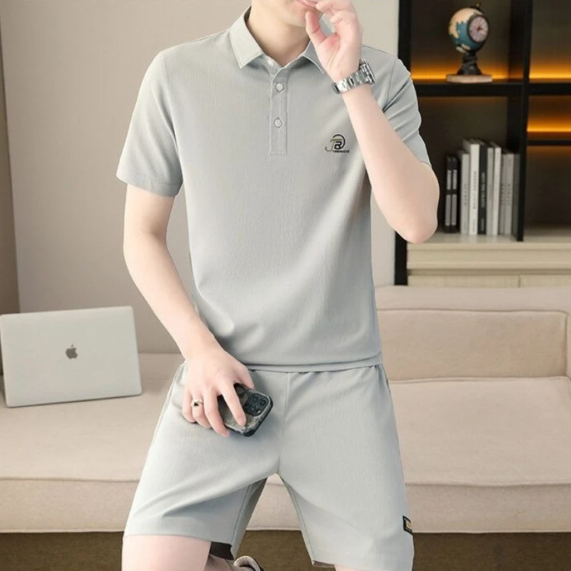 New 2026 SS Men's Thin Polo Tee + Athletic Shorts Combo Casual Fashion Collar Neck Two-Piece Suit