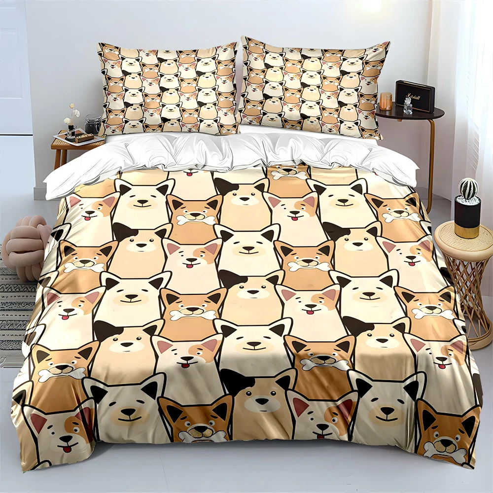 Cartoon dogs repeating pattern Print Bedding Set 1 Duvet Cover 2 Pillowcases for Adult and Children Luxury Gift Full Size