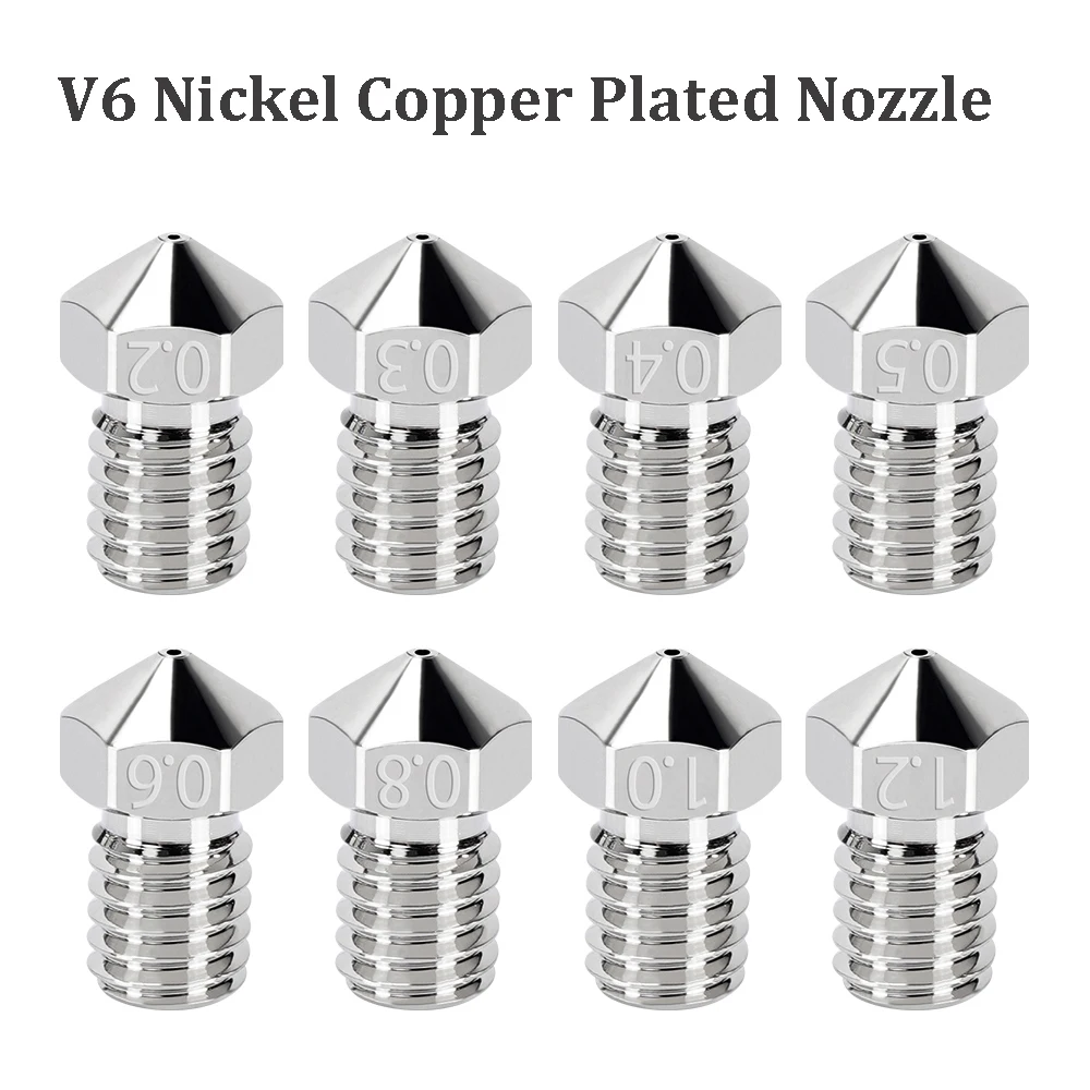 2pcs V5 V6 Nozzle E3D All Metal Nickel Copper Plated Nozzles Brass M6 Thread For 1.75mm Filament For CR10 Ender 3 3D Printer