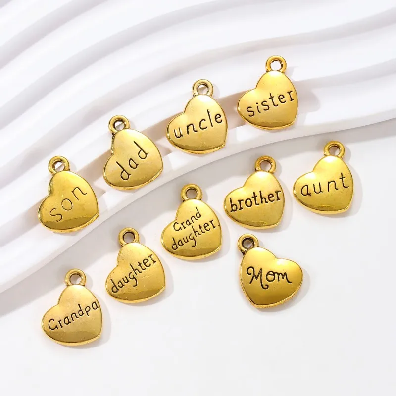 20pcs New Gold Color Heart Family Member Pendants Fashion Grateful Gift Souvenir For Making Handmade DIY Jewelry Findings