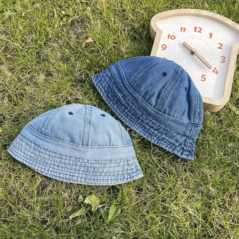 Korean Style Washed Denim Bucket Hat Infant Cap Panama Cap Children Fisherman Cap Headwear Solid Color Baby Sun Hat Girls