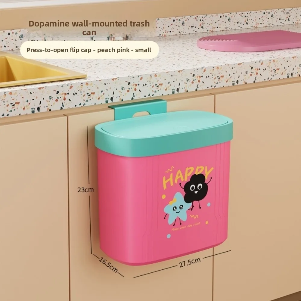 

New 2 Type Kitchen Trash Bin with Lid Leak-Proof Wall-mounted Trash Can Candy Color Space-Saving Garbage Can Kitchen Use