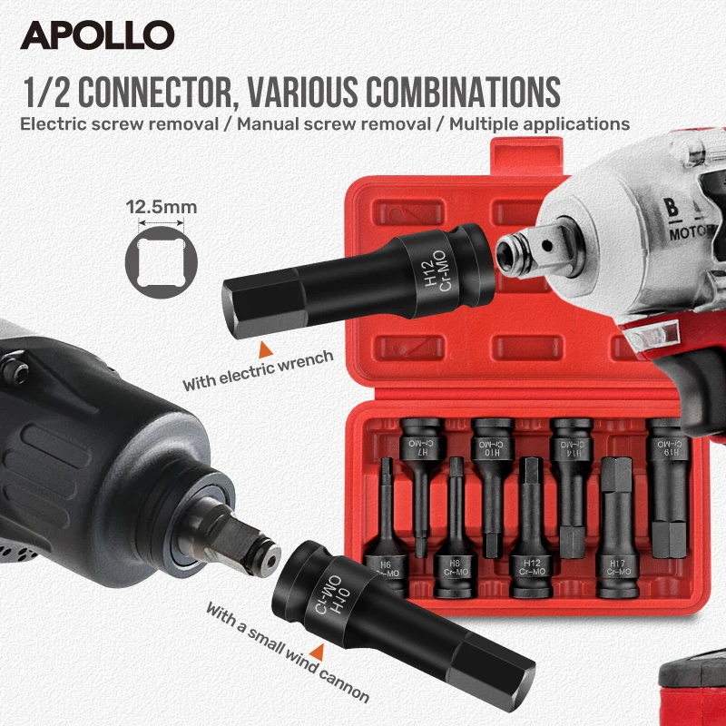 أبولو 1/2 "محرك تأثير توركس ستار بت المقبس مجموعات المفتاح الكهربائي المقبس تمديد محول تأثير المقبس مجموعة، مفتاح بانة مجموعة