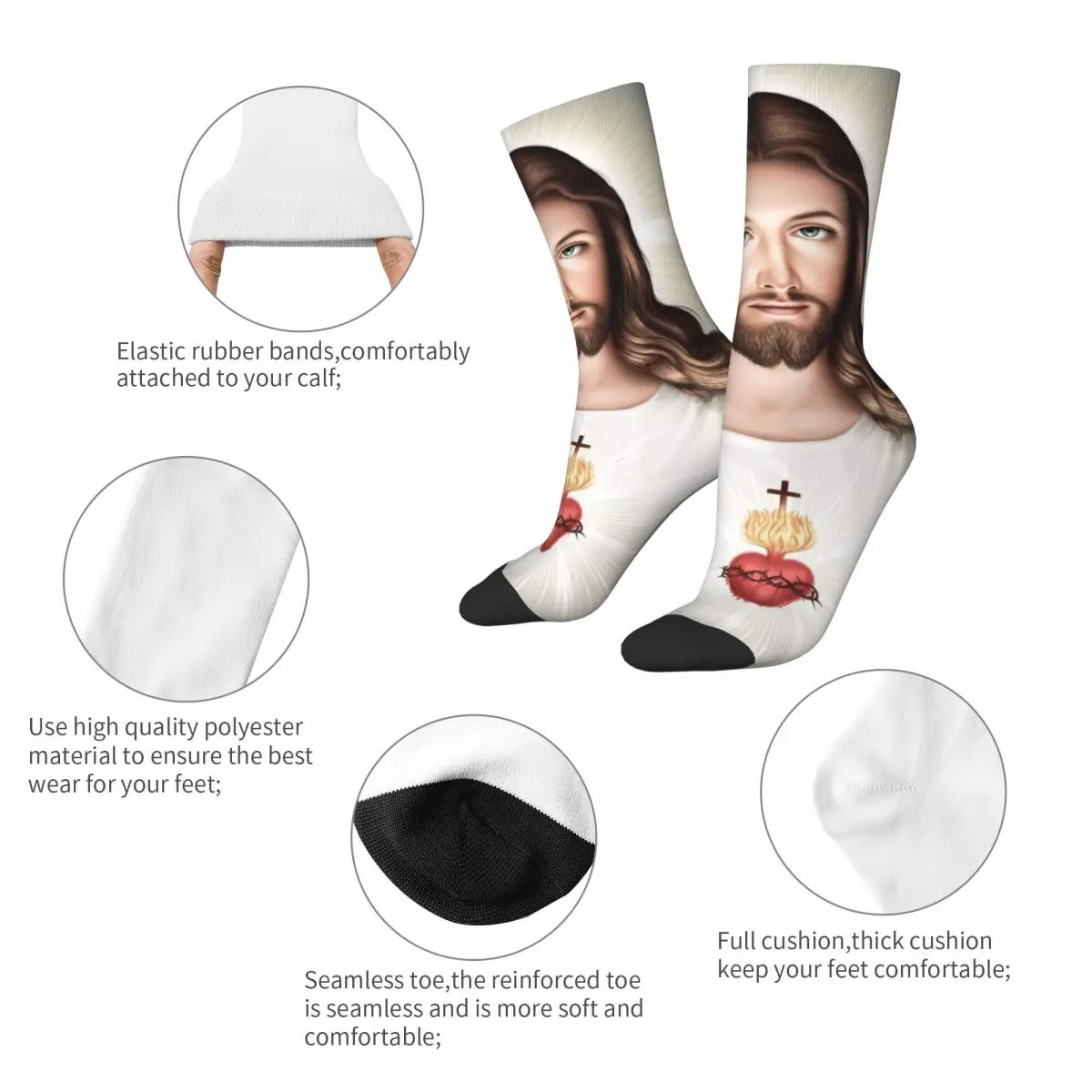 Holy Jesus Christ Sacred Heart Design Theme Crew Socks Merch for Men Cozy Printing Socks