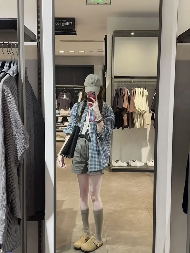 

Свободные длинные све синие клетчатые irt женские ранние осенние повседневные верхняя одежда пальто корейский ленивый Sle Faion для подростков