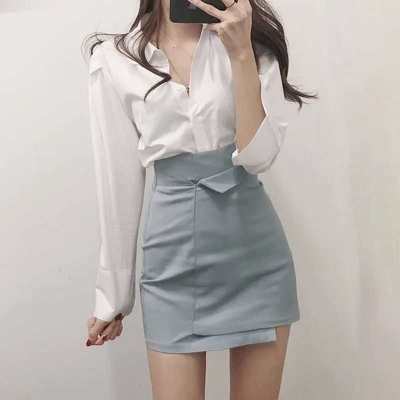 2024 New Pattern Temperament Two Piece Set Skirt Female Shirt Tops Irregular High Waist Short Sleeve Coordinates Tide Clothes