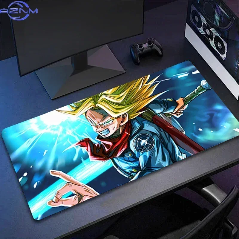 Anime Golden Hair Warrior Blue Background Sword Effect Print Mouse Pad, Rubber Non-Slip Base, Smooth Surface for Gaming and Offi
