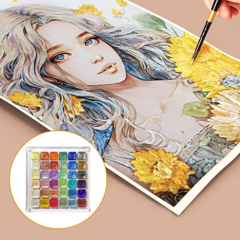 Portable Water Color Paint Kit 36 Colors Glitter Water Color Kit Travel Watercolor Set With Magnetic Case Compact Watercolor