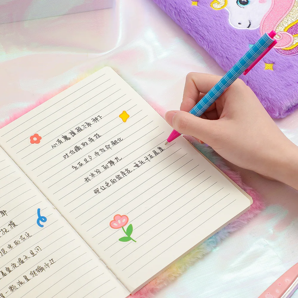 ute Cartoon A5 Plush Unicorn Lockable Diary Notebook Student Study Assignment Book Stationery Children Girl Holiday Reward Gifts