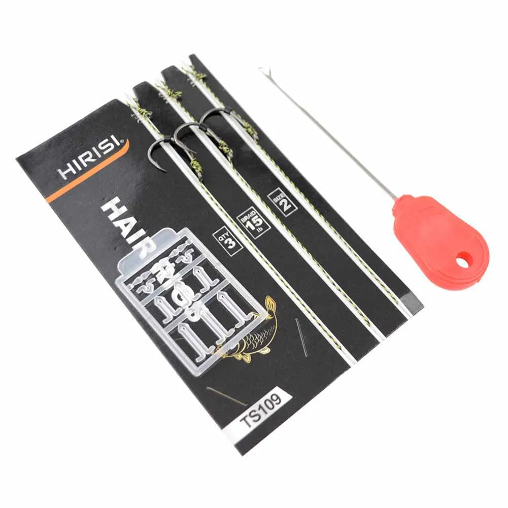 High Quality 3pcs Hair Rigs Card Bait Stop Fishing Needle Carp Rigs Rolling Swivel 15 Lbs Leader ABS+Stainless Steel