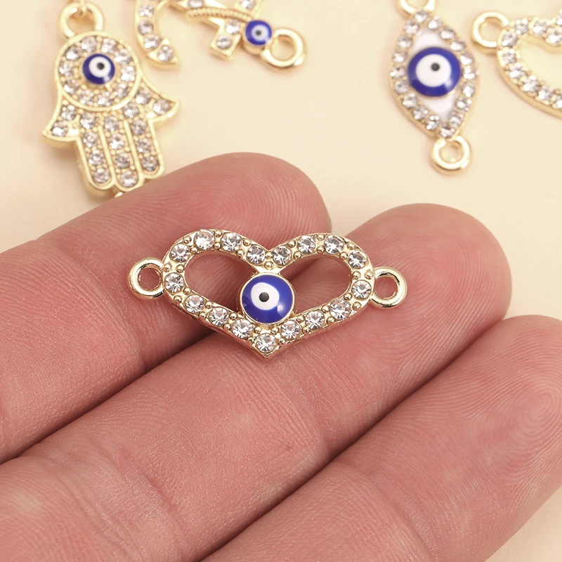 10Pcs Mix Crystal Turkish Blue Evil Eye Charms Gold Plated Zircon Pendants Connector For Necklace Bracelet DIY Jewelry Accessori