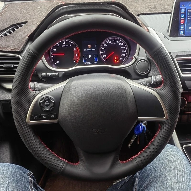 

100% Fit For Mitsubishi Outlander ASX L200 Mirage 2013-2016 Hand-stitched black Genuine Leather car steering wheel cover