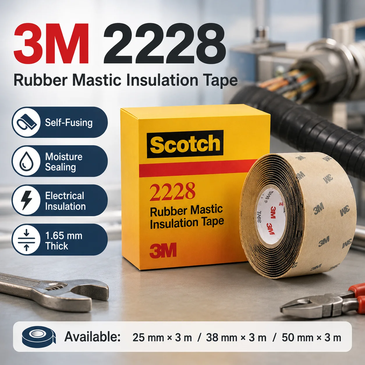 3M 2228 Rubber Mastic Tape Self Fusing Electrical Insulation Moisture Sealing Tape For Cable Joints Outdoor Wiring 1.65mm