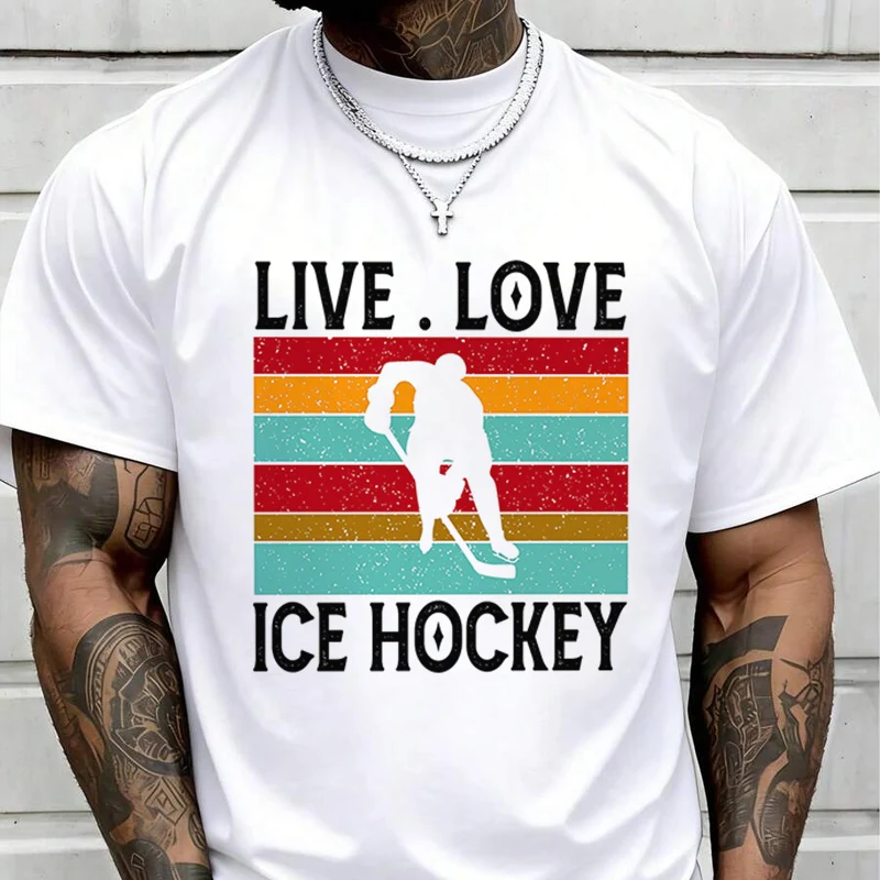 Live Love Ice Hockey Creative Print T Shirt Summer Short-sleeved Casual Tee Men Women Streetwear Loose T-shirt