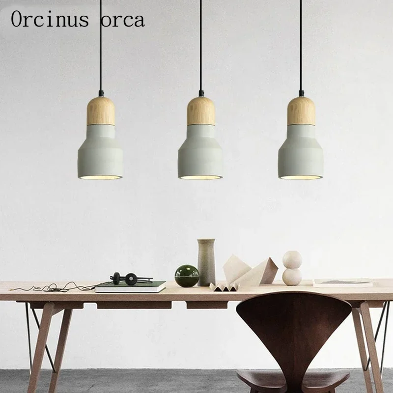 Nordic creative cement chandelier dining bar bar corridor modern  solid wood single head LED Chandelier  free shipping