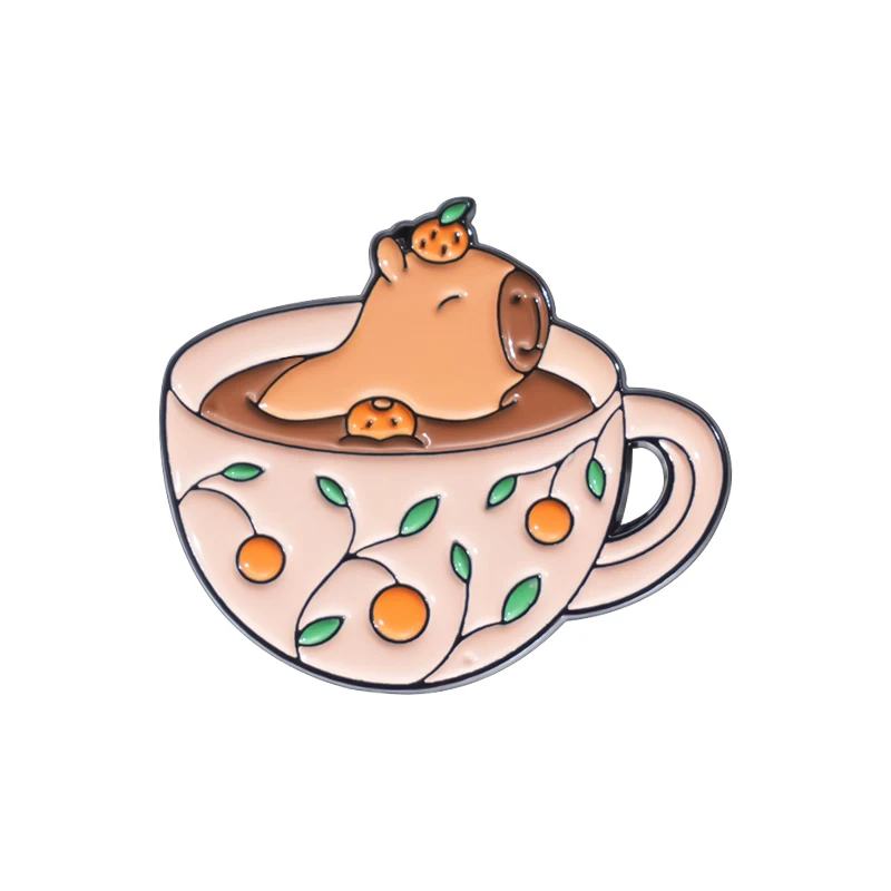 Kawaii Animal Tea Cup Enamel Pins (Bat Ghost Capybara Duck Frog) image
