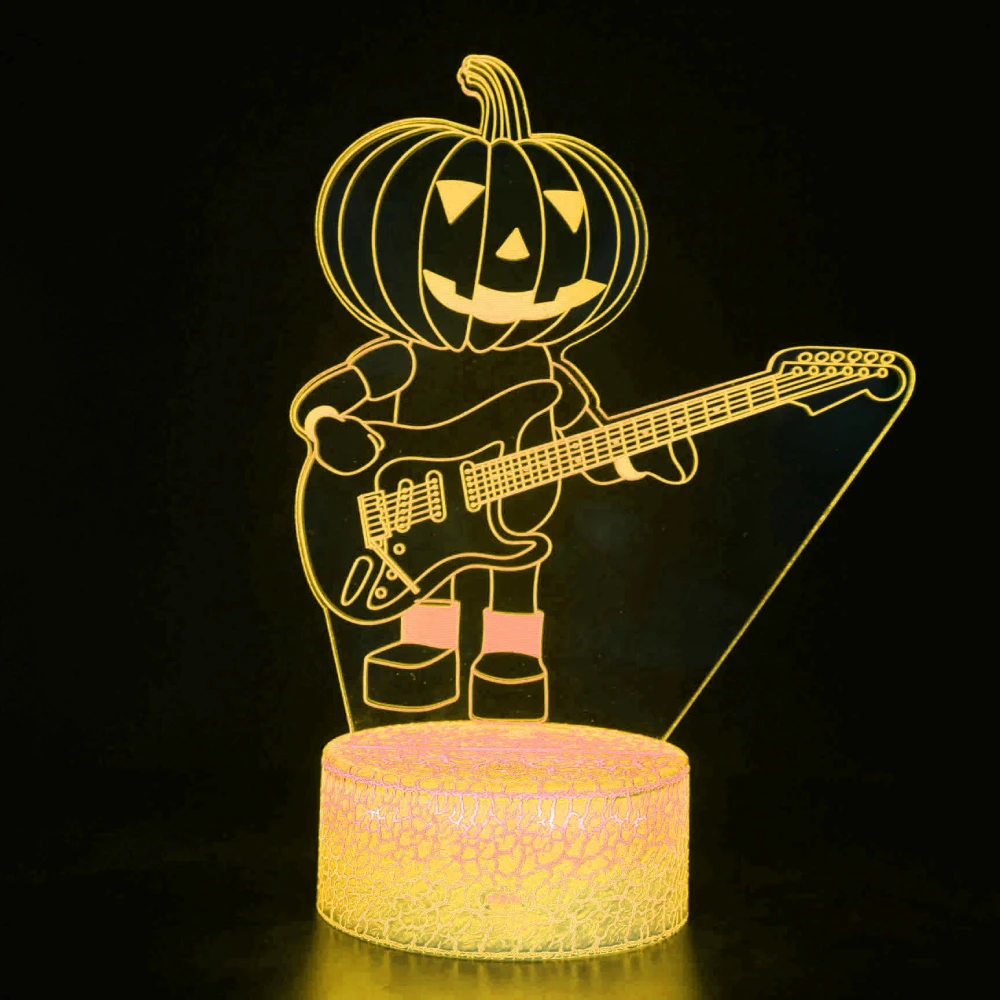 Nighdn dekoracja Halloween lampka nocna dyniowa gitara lampka stolik nocny wystrój pokoju prezent dla dzieci chłopców dziewcząt