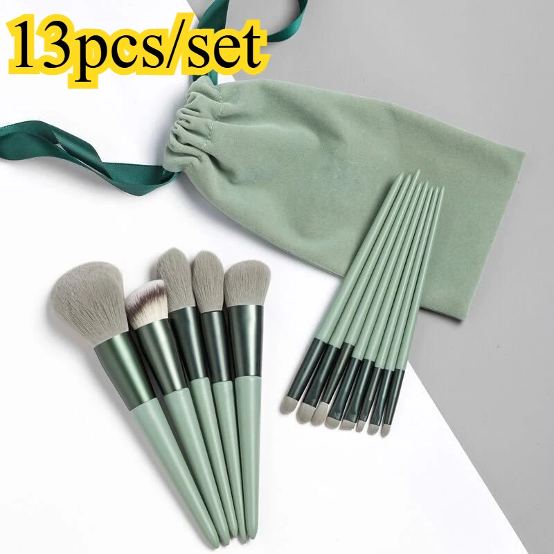 14pcs Makeup Brush Set with Velvet Pouch, 6 Colors Optional, Soft Synthetic Brushes for Face Eye, Professional Beauty Tools