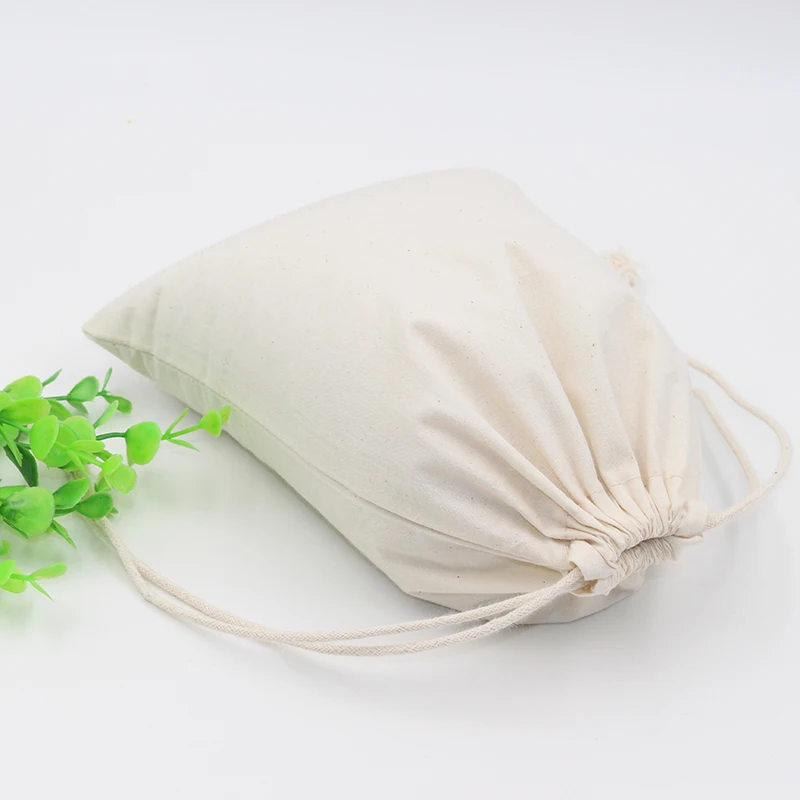 50p Organic Cotton Drawstring Storage Bags Big Size Mulin Dust Bag Pouch Wedding Candy Bar Gift Packaging Custom Logo