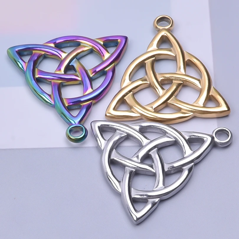 5pcs Stainless Steel Lucky Celtic Witch Knot Charms For Jewelry Making Retro Irregular Triangle Knot Pendant Jewelry Accessories