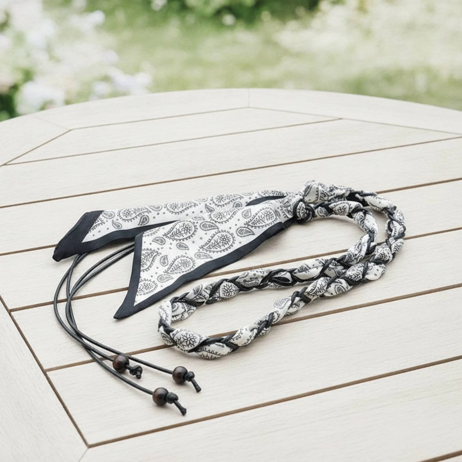 Scarf Belt Woven Braided Belt with Beads Skinny Soft for Women, Casual Wear, Festivals