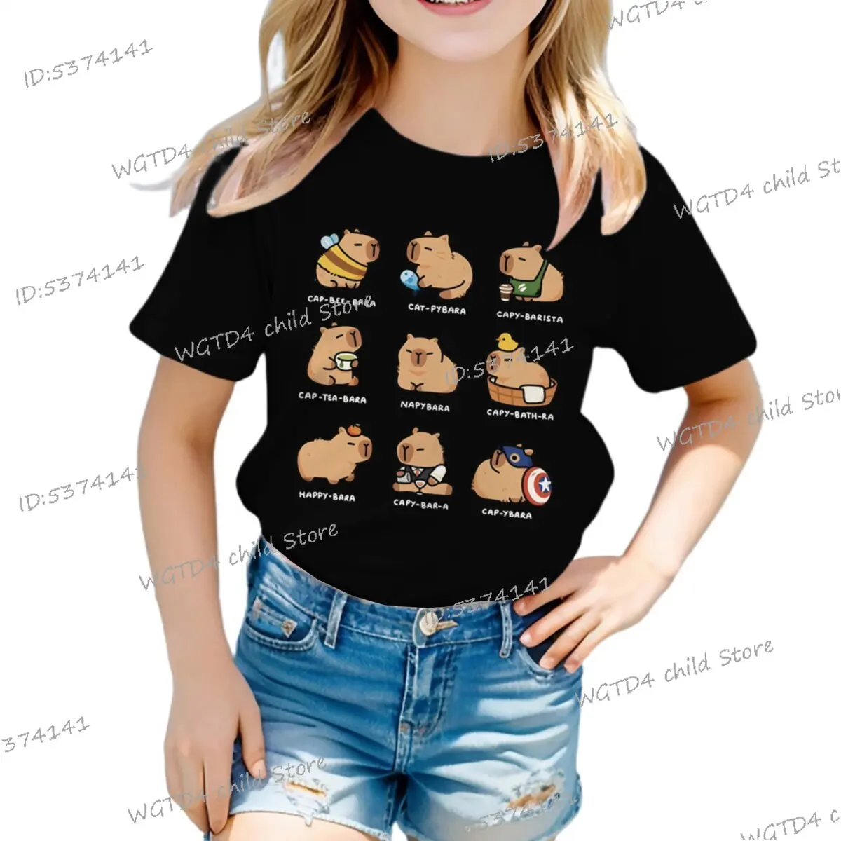 

Funny Capybara Cartoon Print T Shirt for Girls Boys Kawaii Animal Comic Design Children's Clothing Short Sleeve Capybara T-shirt