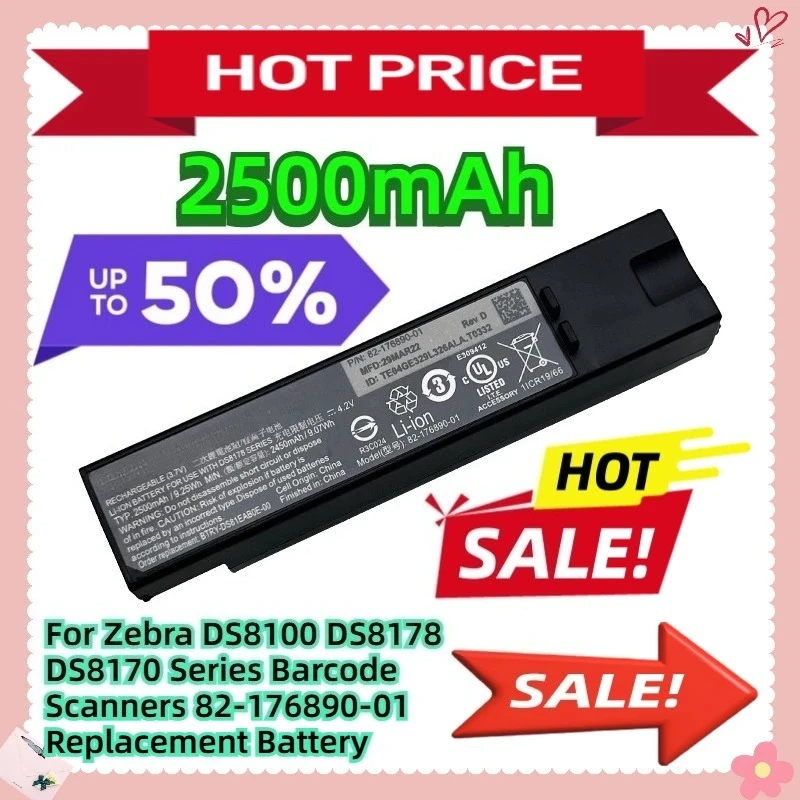 

2500 мАч для сканеров штрих-кодов серии Zebra DS8100 DS8178 DS8170 82-176890-01 Сменный аккумулятор