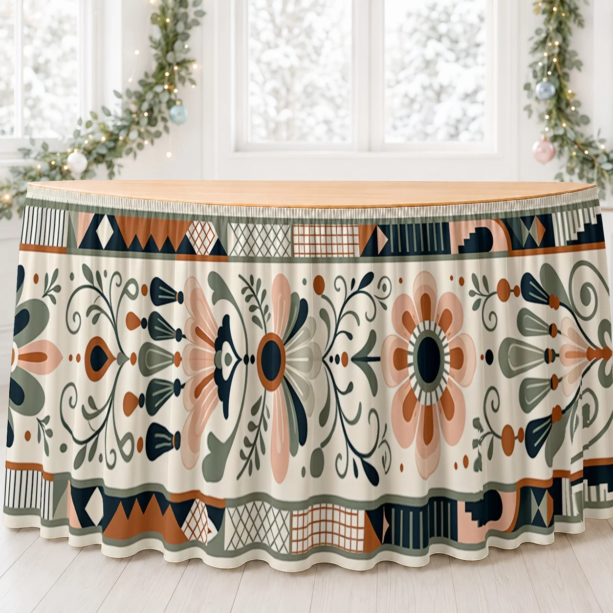 One tablecloth or table skirt with printed polyester in bohemian style
