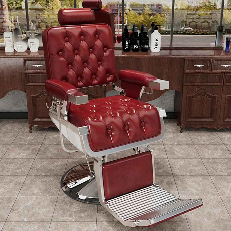 Red Retro Luxury Professional Barber Chairs Roulette Aesthetic Beauty Furniture Hairdressing Armchairs Cadeira Sofa Work