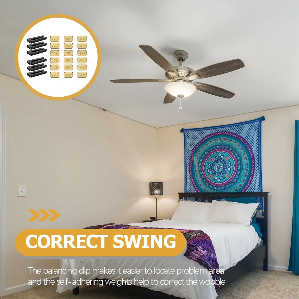 

6Sets Fan Balance Kit Heavy Duty Epoxy Resin Clips Adhesive Weights for Ceiling Fans Reduce Vibration Wobble Stabilize