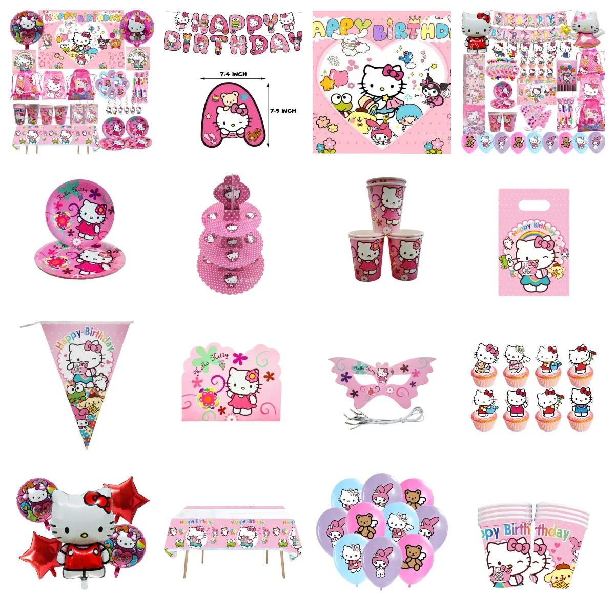 

Sanrio Hello Kitty Theme Girl's Favorite Birthday Party Balloon Decoration Set Disposable Tableware Background Flag Baby Shower