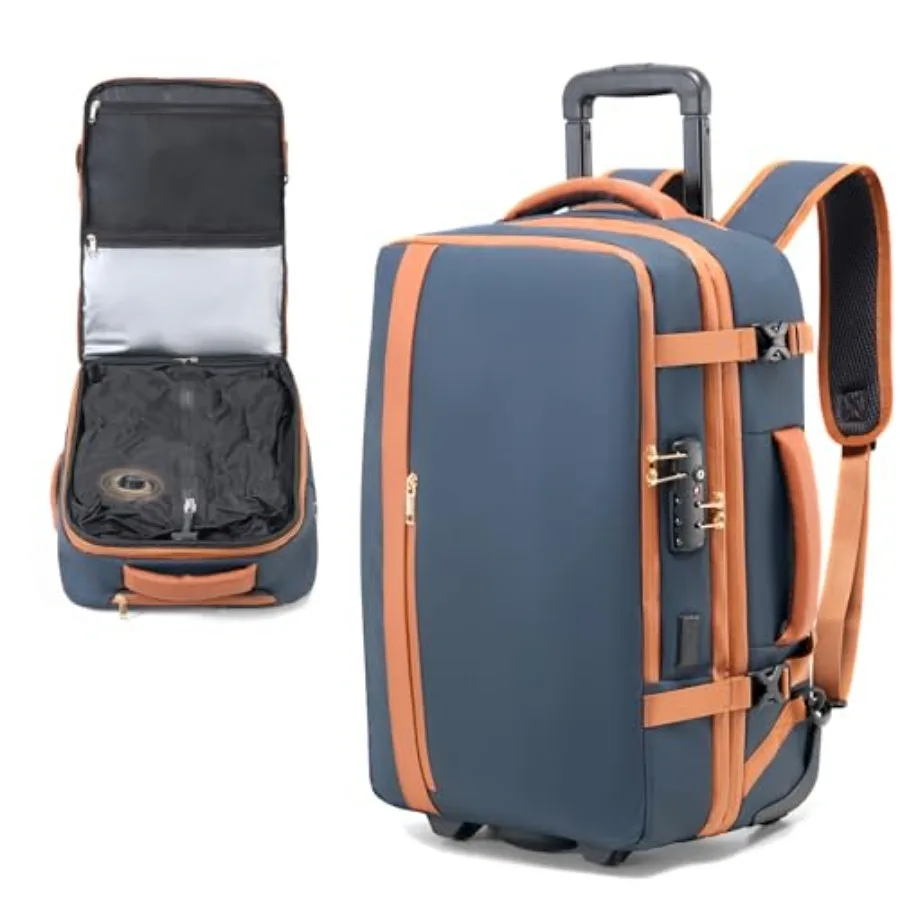 

Rolling Vacuum Backpack Travel with One-Button Compression Expandable Carry-On Suitcase Luggage Approved TSA Lock Water-Proof L