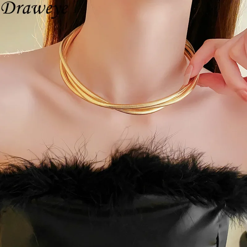 Draweye Snake Chains Necklace for Women Hiphop Punk Style Vintage Twist Chokers Collares Para Mujer Y2k Multilayered Jewelry