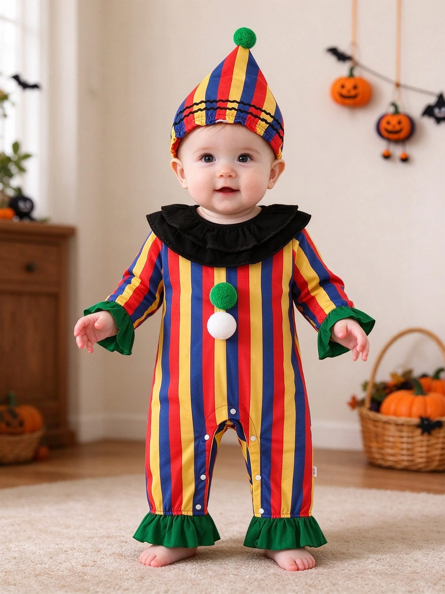 Baby Mädchen Halloween Gruseliger Clown Cosplay Kostüm Langarm Layered Rüschen Grau Joker Kleid Strampler Karneval Party Outfit – Detail 22