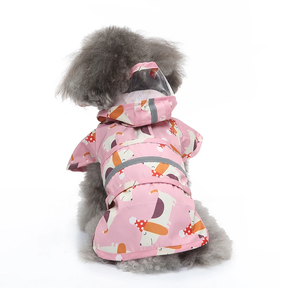 Pet Dog Raincoat Cartoon Animal Printed Hooded Jumpsuit Dogs Waterproof Coat Water Resistant Clothes For Dogs Cats Rain Jacket