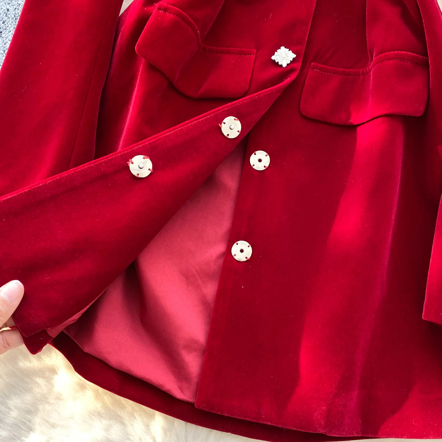 Élégant Chic col rond à manches longues velours français soirée haute rue femmes vêtements mini robe