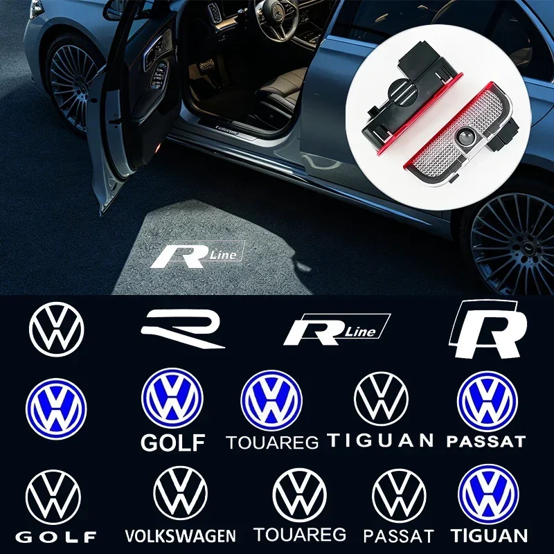 2Pcs Car Logo Door Logo Courtesy Lamp Laser Projector HD Welcome Light For VW Passat CC Lamando Touran Touareg Tiguan Eos Golf